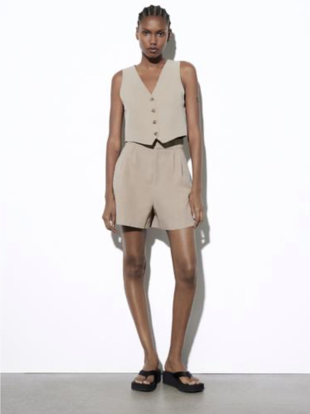Zara Tailored Beige High-Rise Shorts